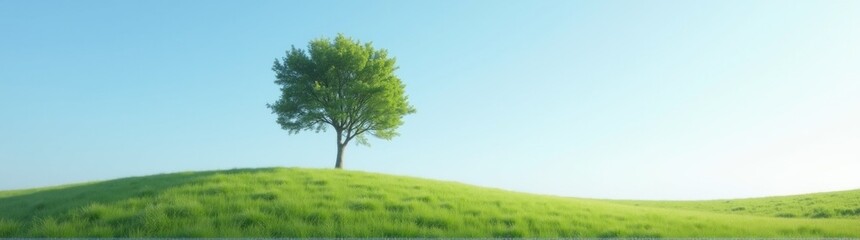 Obraz premium Tree on a hill with grass and a blue sky