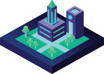 Isometric neon eco park cityscape vector illustration scalable eps icon future green urban
