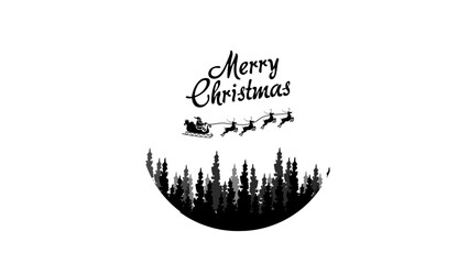 Merry Christmas silhouette design with Santa sleigh and reindeer over forest