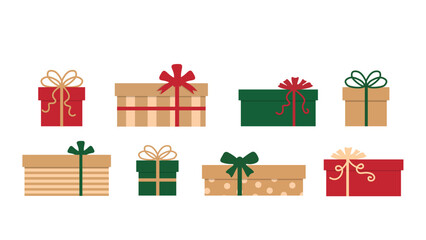 Set of colorful gift boxes with ribbons and bows isolated on white background