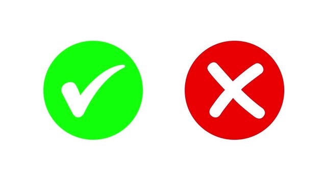 Check mark icon button set. Check box icon with right and wrong buttons and yes or no. Animated pop-up green check mark and red cross symbol on white background. checkmark icon motion animation.