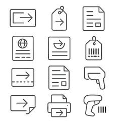 Return Labels Icons Grid. Outline icon set of return approval states: pending approval, approved stamp,