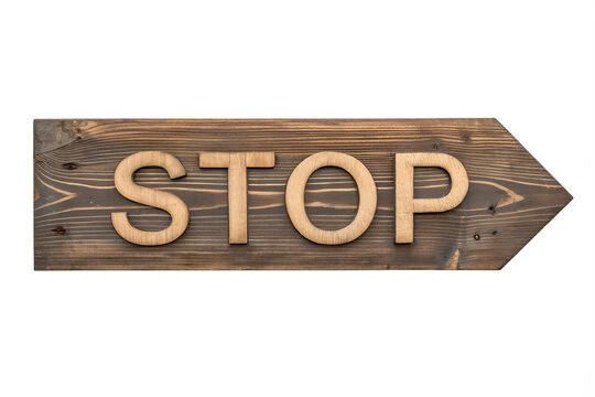 Wooden stop sign side view isolated on transparent background perfect for caution design, safety theme, and rustic road direction artwork