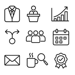 Набор иконок лидерства. Outline icon set of executive leadership: suit tie icon, podium, chart growth,