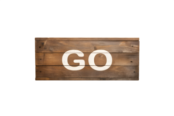 Wooden go sign side view isolated on transparent background perfect for directional design, navigation concept, and rustic signage artwork