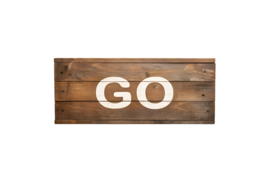 Wooden go sign side view isolated on transparent background perfect for directional design, navigation concept, and rustic signage artwork