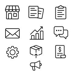 Seller Dashboard Icons. Outline icon set of seller dashboard: storefront icon, listings, inventory, orders,