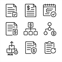 B2B Icon Set. Outline icon set of B2B e-commerce: RFQ form, quote, net terms, purchase order, cost center,