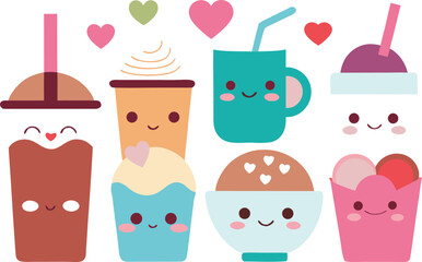 Cute pastel valentine drink pack vector illustration scalable eps icons for sweet designs