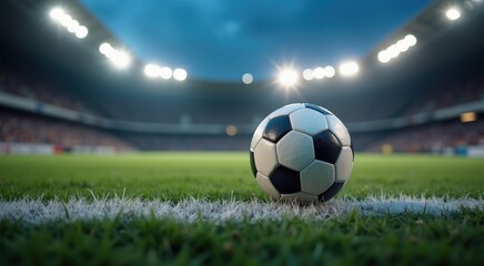 Fototapeta premium Soccer ball on the field in a stadium