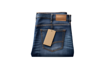 Folded denim jeans top view isolated on transparent background perfect for fashion design, clothing concept, and casual apparel artwork
