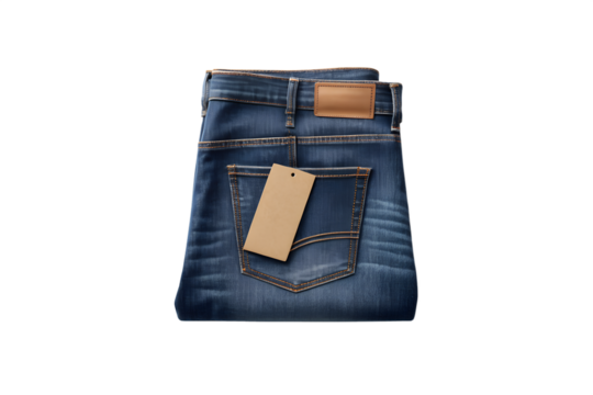Folded denim jeans top view isolated on transparent background perfect for fashion design, clothing concept, and casual apparel artwork