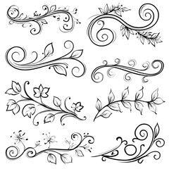 Fototapeta premium Decorative botanical swirls and flourishes design elements