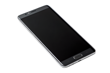 Smartphone top view with blank black screen isolated on transparent background perfect for technology design, mockup concept, and digital device art