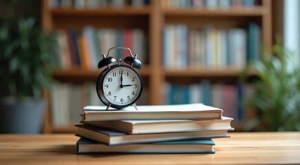 Clock sitting on top of a stack of books