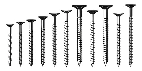 Various Screws Set Logo Vector – Black Outline Icons on Transparent Background