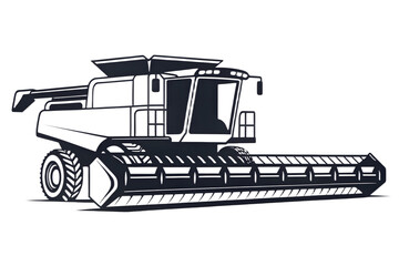 Combine Harvester Logo Vector – Black Outline Icon on Transparent Background