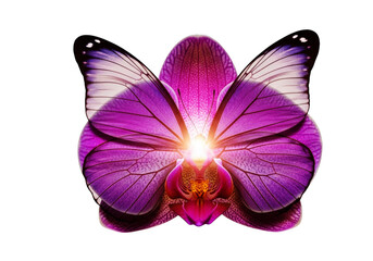 Fototapeta premium Purple orchid flower with butterfly wings isolated on transparent background