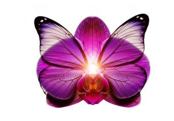 Purple orchid flower with butterfly wings isolated on transparent background