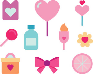 Pastel romantic objects vector icon set scalable illustration for digital and print projects