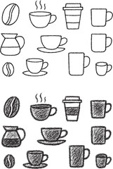 Hand-Drawn Coffee & Tea Icons – Vector Illustration