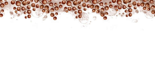 Watercolor Red Berry Border. Vintage Autumn Botanical Edge for Cards and Invitations