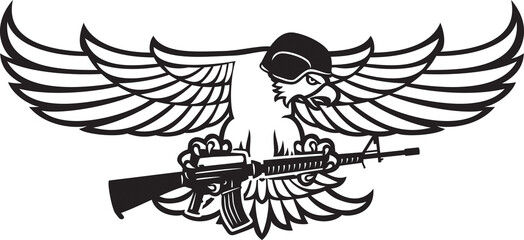USA Eagle and Rifle Black and White. Vector Illustration.