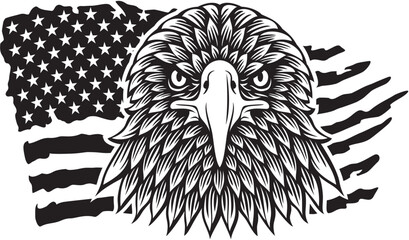 USA Flag and Eagle Head Black and White. Vector Illustration.