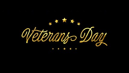 Text veterans day in gold with stars, suitable for patriotic social media posts, event flyers, and marketing materials honoring veterans.