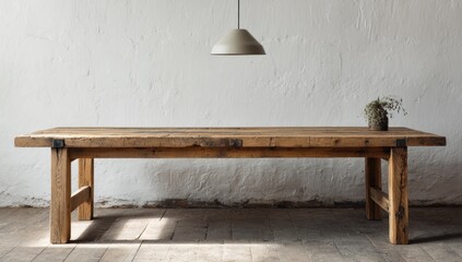 Rustic wooden table against a light wall