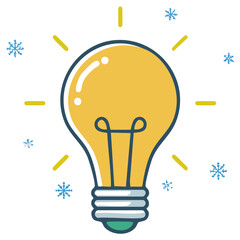 Creative winter idea concept with a glowing light bulb and snowflakes illustration