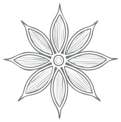 Eight Petal Floral Design Illustration Gray Flower Drawing Detailed Design Element