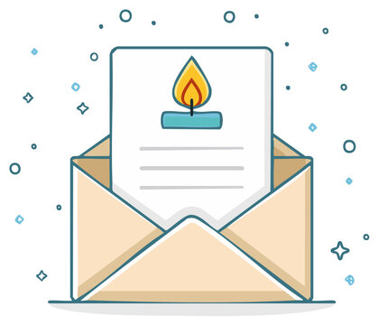 Open envelope with a letter featuring a lit candle icon of hope and remembrance
