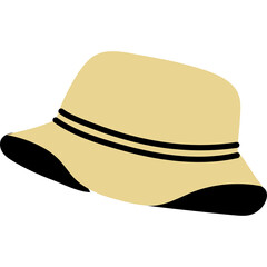 Simple Yellow Bucket Hat with Black Trim and Brim Detail Isolated on White Background Minimalist Cartoon Style Headwear Accessory