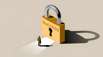 Unlocking success requires courage, a man standing before challenges and opportunities