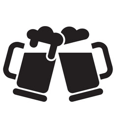 Two beer mugs clinking with foam in black silhouette
