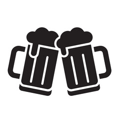 Two beer mugs clinking with foam in black silhouette