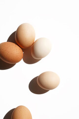 Cooking Eggs. Breakfast. Farm Eggs in Beige and Brown Shades.	  