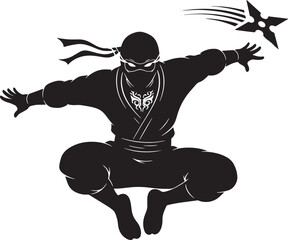 Ninja Silhouette in Action Pose with Throwing Star – Martial Arts Vector Illustration