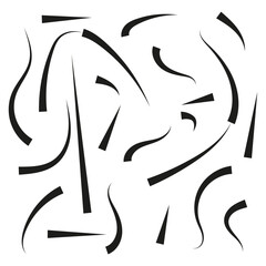 Curved line elements. Dynamic abstract shapes. Stroke brush Vector. Black white mark.
