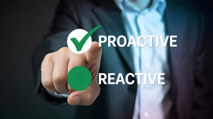 Confident businessman chooses proactive approach over reactive in strategic decision making