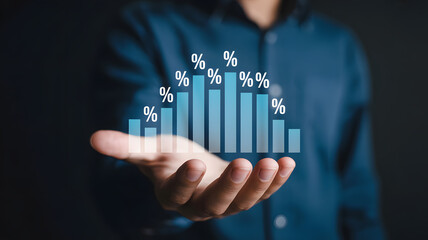 Confidently showcasing financial growth with a dynamic bar chart and percentage symbols.