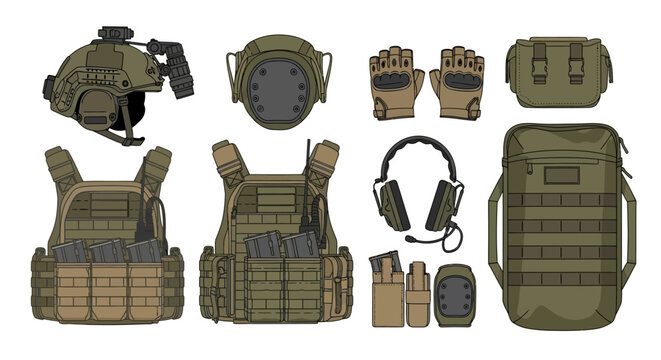 Tactical Military Gear Set Helmets, Vests, Gloves, Pouches, and More - Essential Equipment