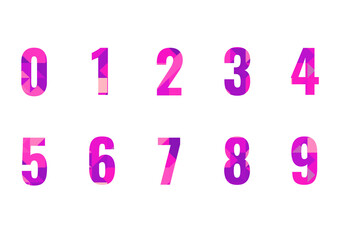 Geometric Polygon Number Set 0-9 in Vibrant Pink and Purple