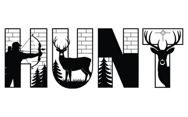 Creative hunt word art with deer and archer silhouette