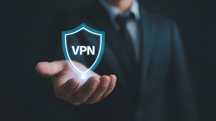 Secure your data with a virtual private network shield held in professional hands
