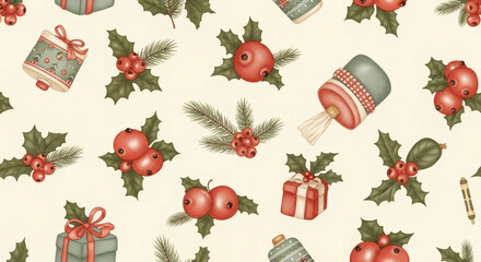 Seamless Happy New Year Pattern with Christmas Elements