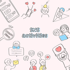 SNSアプリ関連の素材セット　手書きのイラスト集