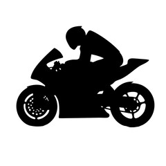 Silhouette of a motorcycle rider leaning on a sports bike  