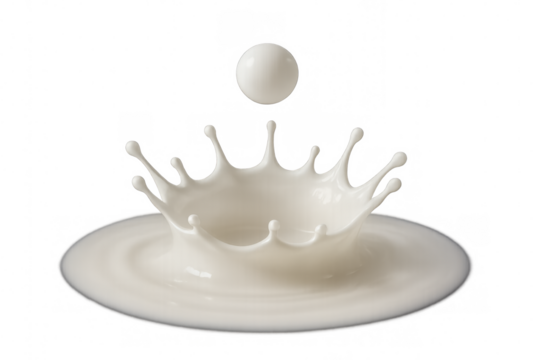 Milk drop creating crown splash with ripple effect, fresh dairy liquid, white beverage pouring